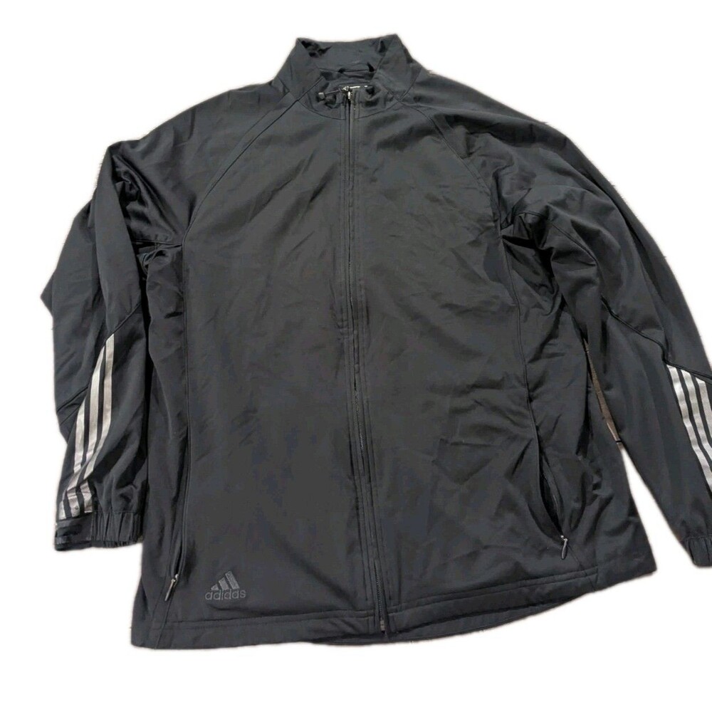 ADIDAS Activewear Men Sz L Black Windbreaker High Neck Logo Athleisure Zip‎ Up